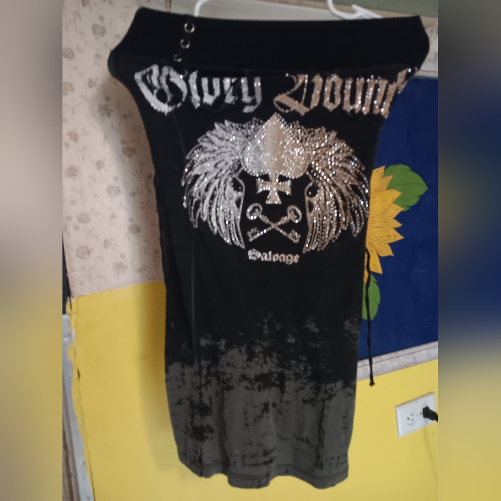 SALVAGE "Glory Bound" Rhinestone Ombre Black And Blue Lace-Up Back Tube Dress